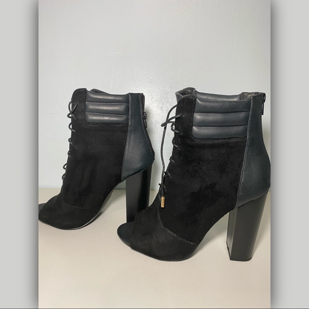 SOLD! Size 10 peep toe 4in black suede booties